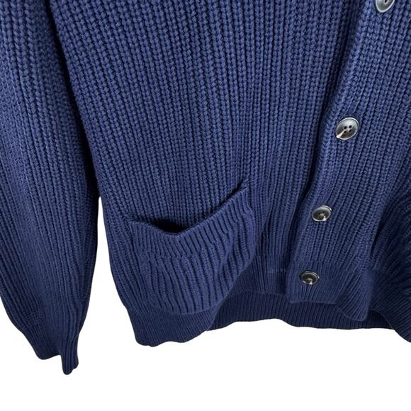 GAP Navy Blue Chunky Knit Shawl Collar Button Cardigan Grandpacore Preppy Mens S - Picture 3 of 5